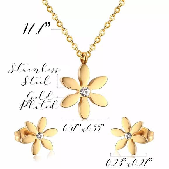 Gold Plated Flower Necklace & Earring Set - Picture 2 of 4